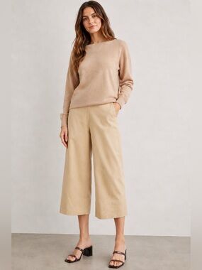 Vince Cropped Linen Blend Wide-Leg Pants in Light Tan